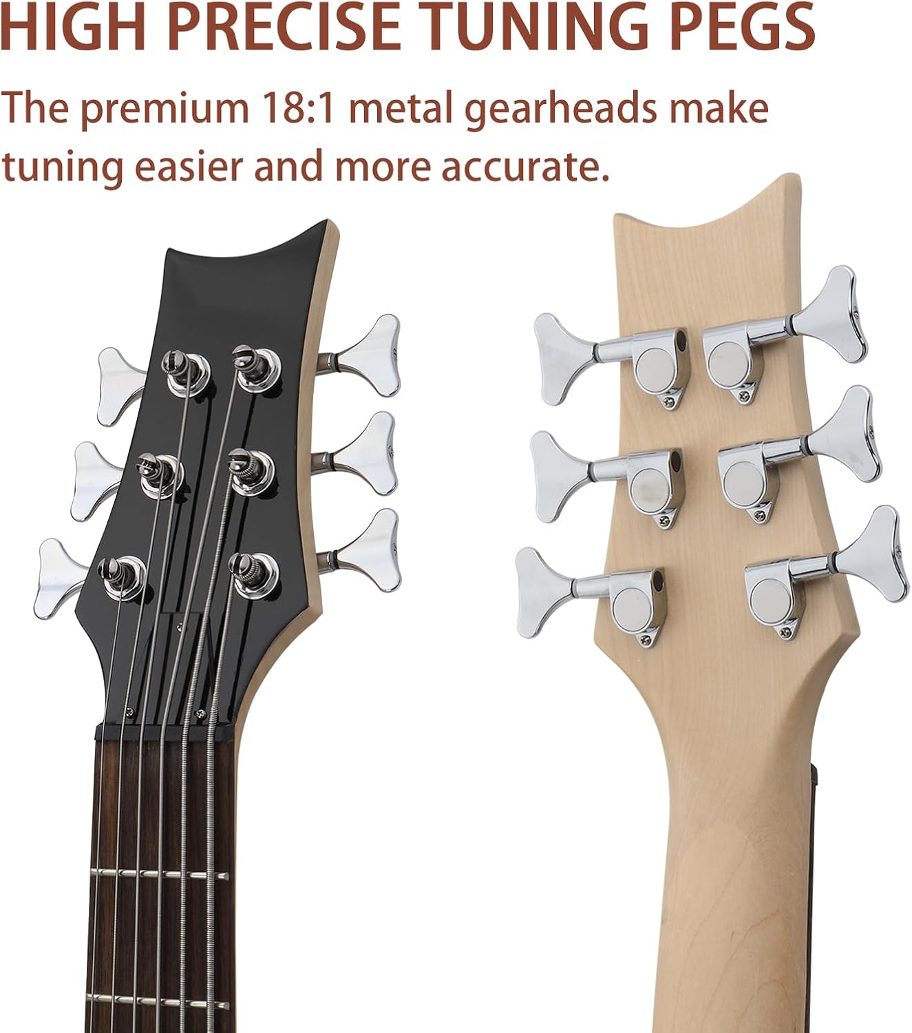 Ktaxon Bass Guitar 6 String Electric Bass Guitars, Beginner Bass Guitar with Professional H-H pickup, 3 Way Pickup Selector, Premium Cable, Unique Body Design for Beginner (Upgraded White)