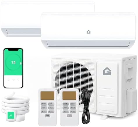 20K BTU Dual 2 Zone Mini Split Air Conditioner, 20 SEER2 12000 + 12000 BTU Wifi Enabled Ductless Mini Split AC with Pre-Charged Condenser, Heat Pump & 16ft Installation Kits, 208-230V