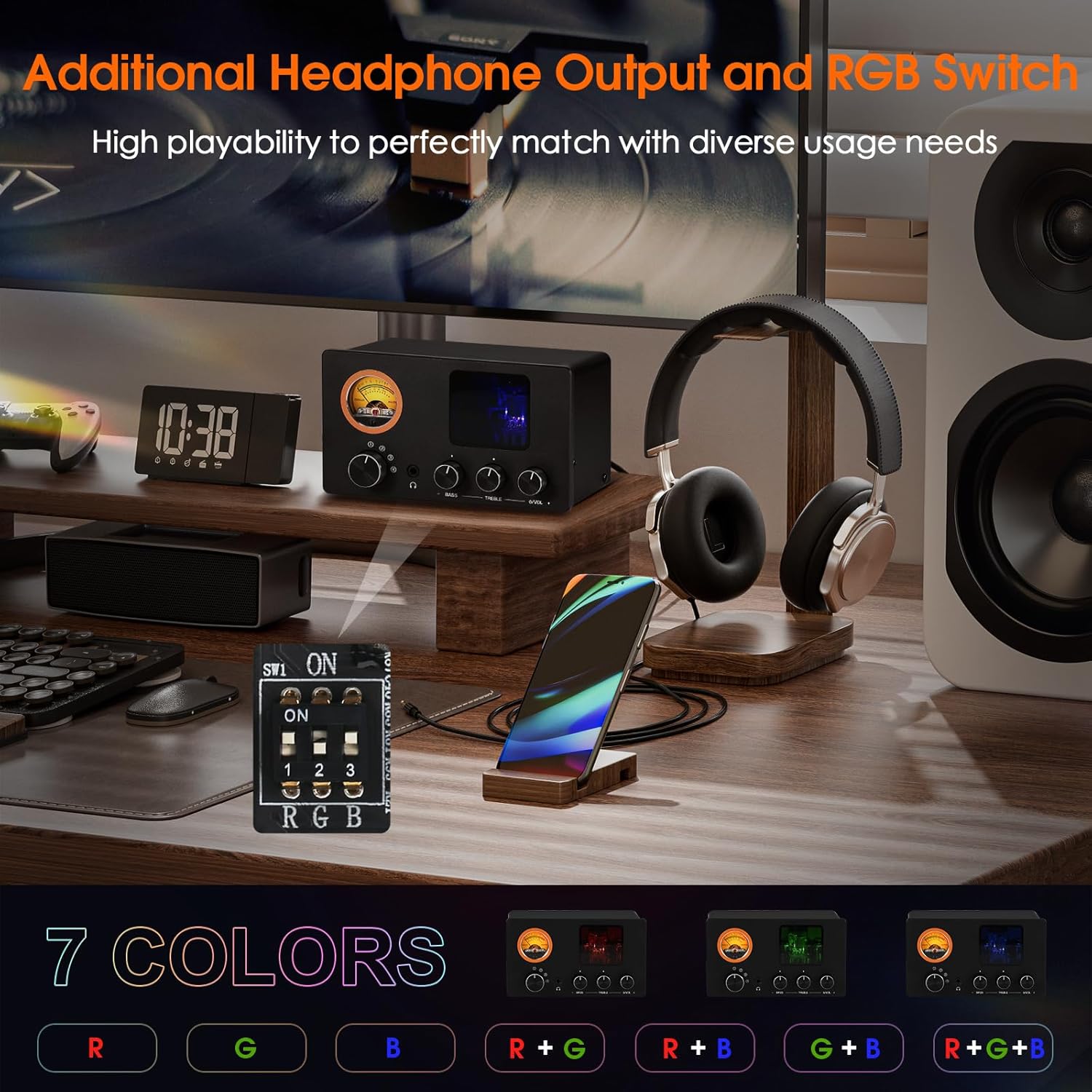 ​Douk Audio Vacuum Tube Preamp: Headphone Amp with VU Meter, 4-Way RCA Selector Switch Box, Preamplifier with Tone Control for​ Receivers, Amplifiers, Speakers, 16-600Ω Headphones (TUBE-T5C)