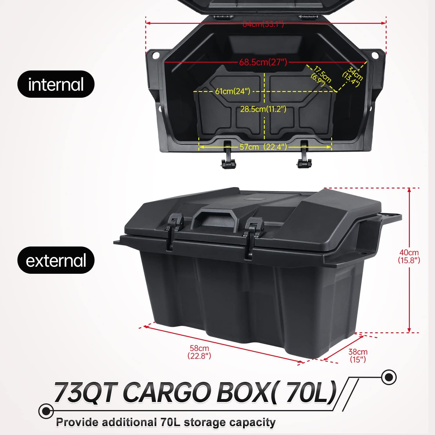 73 QT Rear Cargo Box Compatible with Polaris RZR PRO XP, UTV Forward Water-resistant Storage Box Compatible with RZR PRO XP LE 4 2020 2021 2022 2023 2024 2025 Accessories,Repalce #2883751