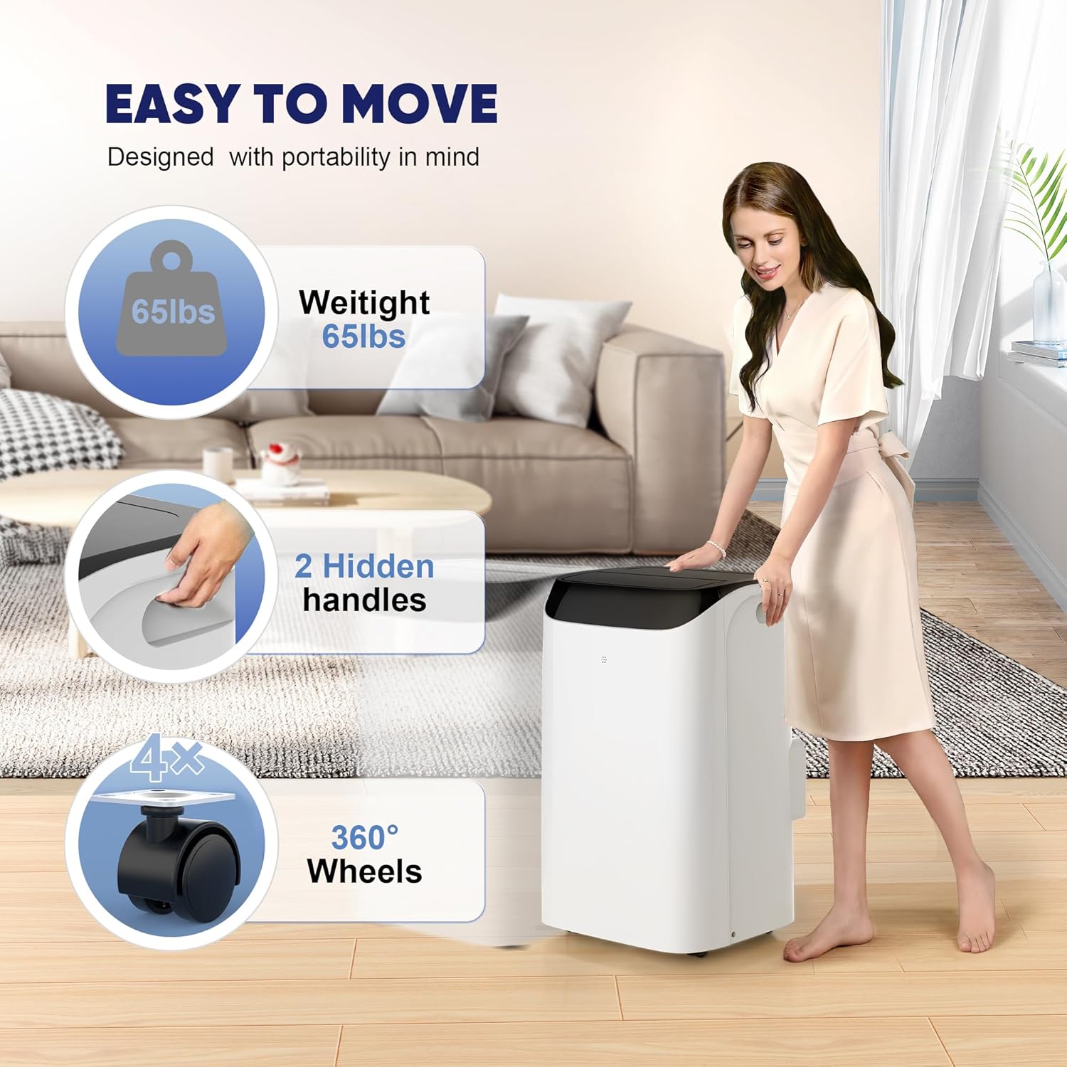 14000 BTU Portable Air Conditioner with Remote Control, 3-IN-1 Free Standing Cooling Portable AC Unit with Fan & Dehumidifier Function, 24H Timer, Quiet Sleep Mode, Windows Kit Included