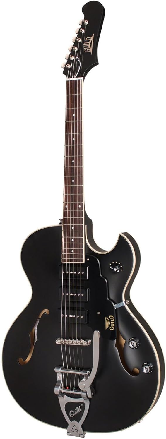 Guild Guitars Starfire I Jet 90 Semi-Hollow Body Electric Guitar, Satin Black, Florentine-Cut, Newark St. Collection