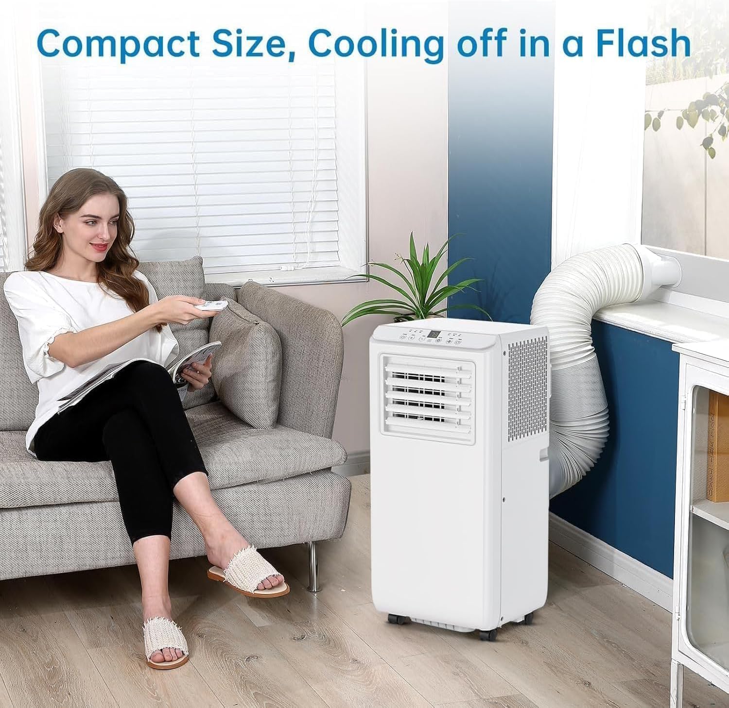 8,000 BTU Portable Air Conditioner for Rooms Up to 350 Sq.Ft, 3-in-1 Cooling/Dehumidifier/Fan, Remote Control, Window Kit, Quiet 53dB, White