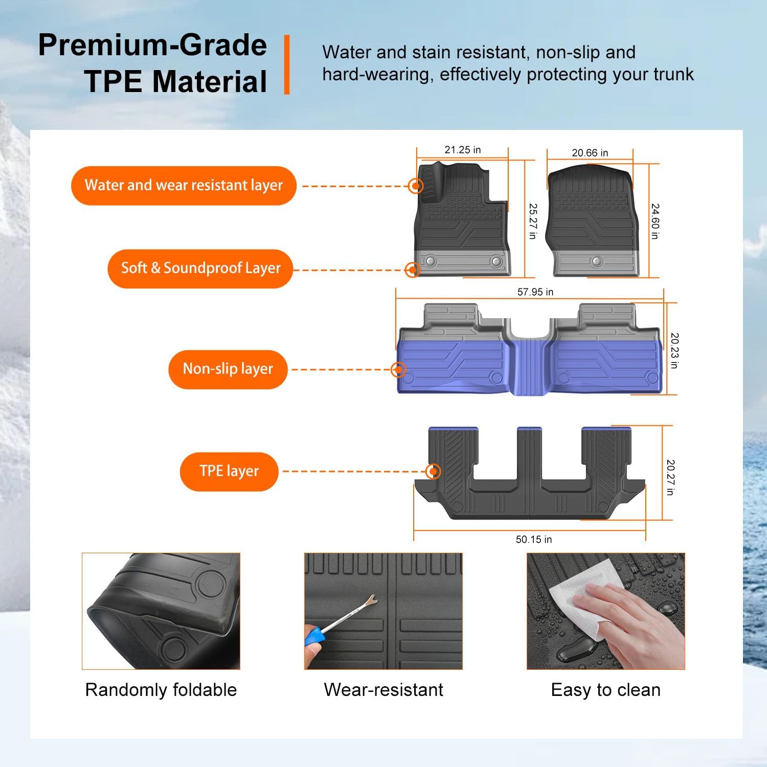 powoq 7 Seats Floor Mat Compatible with 2020-2026 Ford Explorer Cargo Mat Trunk Cargo Liner TPE Backrest Floor Liner Replacement for 2020-2026 Ford Explorer Accessories