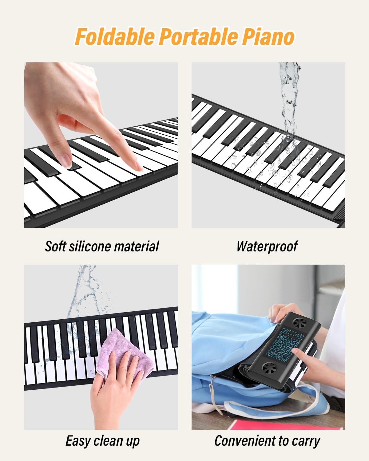 KONIX 61 Keys Roll Up Piano, Upgraded Hand Roll Portable Piano for Beginner with Bluetooth/MIDI,Environmental Silicone Roll Out Piano Keyboard, Best Christmas Birthday Gift