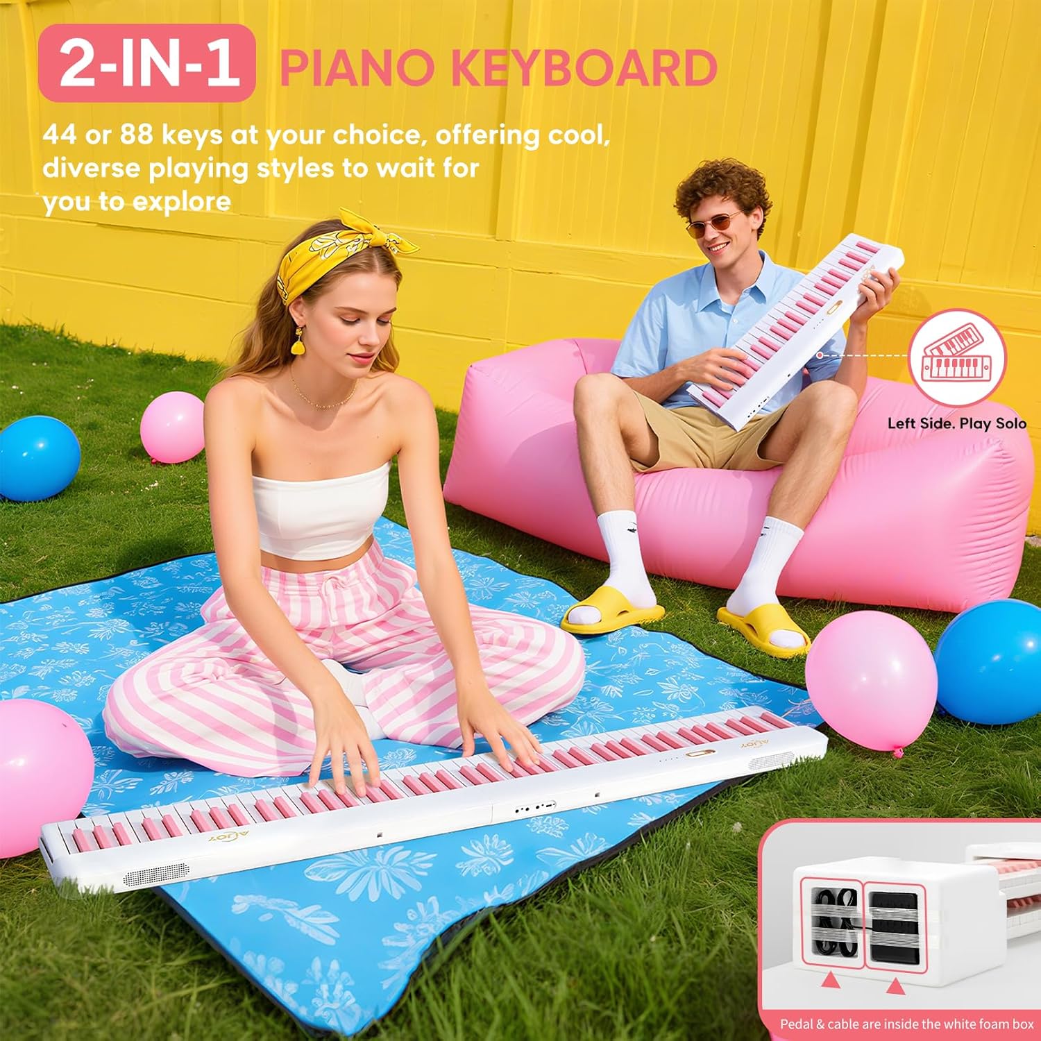 AiJoy 88 Key Split Keyboard Piano with Velocity Sensitive Keys– Magnetic Detachable, Portable & Ultralight, Full-size Travel Piano, USB-MIDI, Carry Case, Birthday Gift for Beginner (ASP-10M)