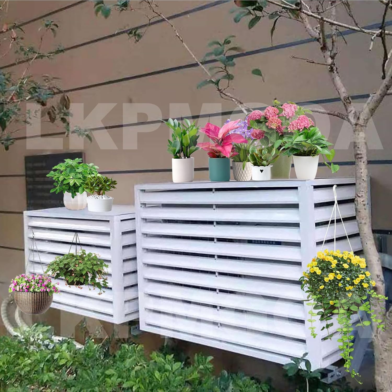 Aluminum Air Conditioner Fence with Top Cover, Outdoor Air Conditioner Fence, Theft Prevention, Noise Reduction(Brown,110cm)