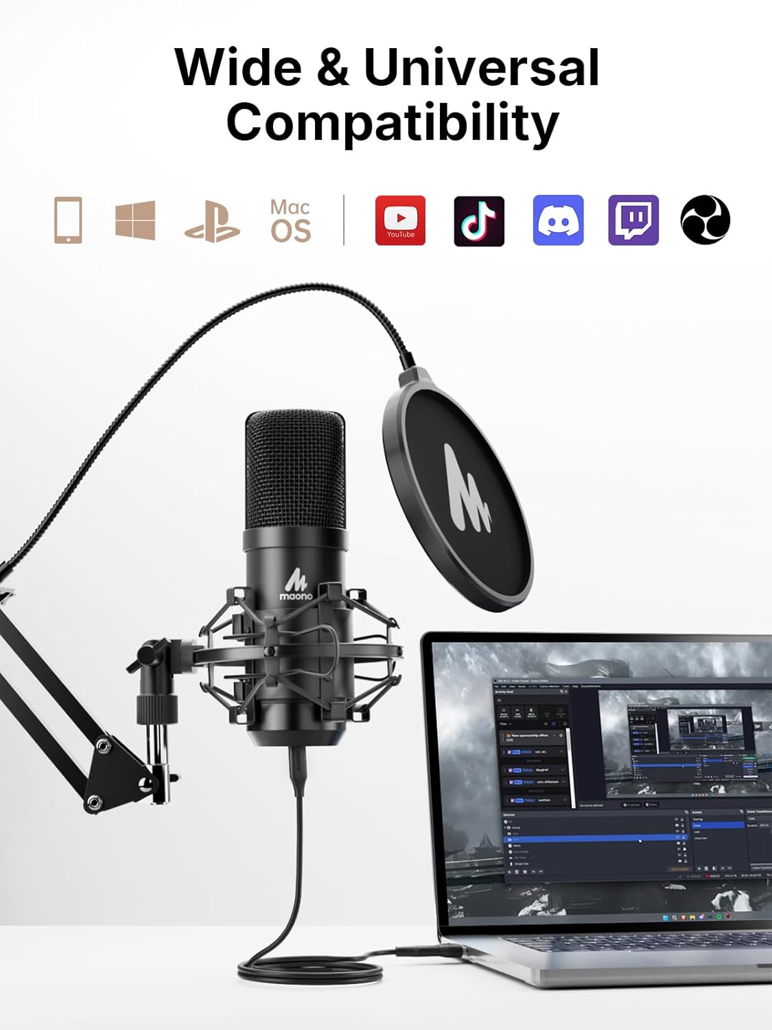 MAONO XLR/USB Condenser Microphone: 192kHz/24Bit Plug & Play PC Computer Podcast Cardioid Metal Mic Kit with Software, Professional Sound Chipset for Recording, Studio, Singing, YouTube A04 Gen2