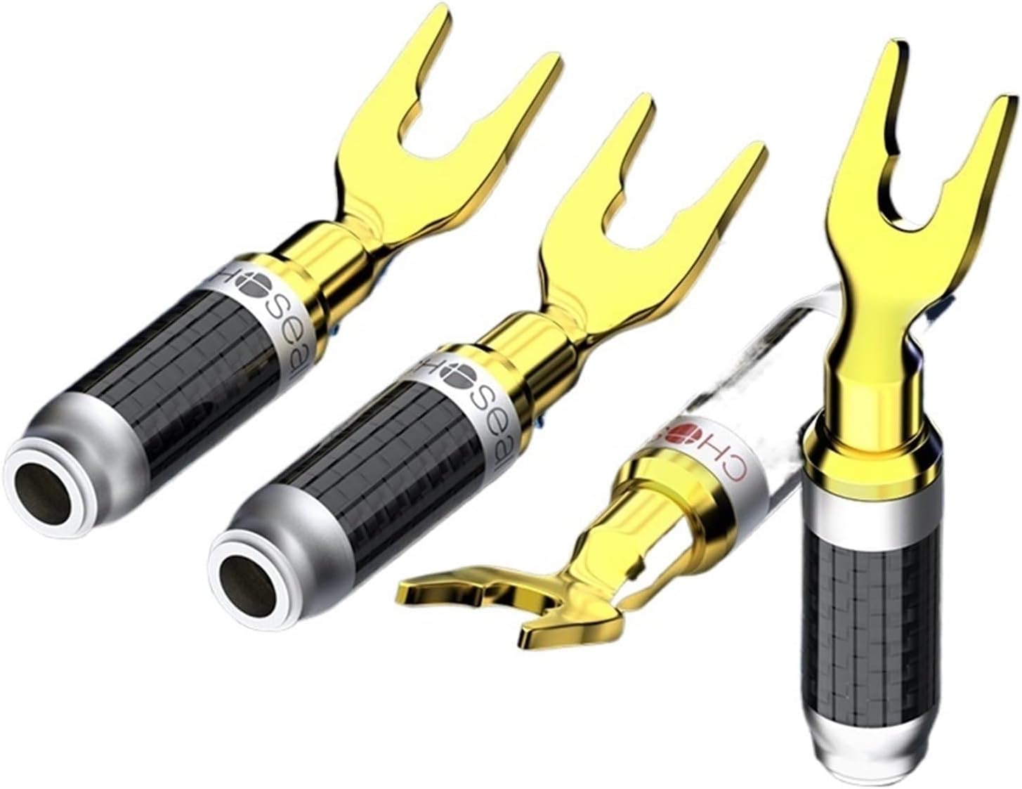 Banana Plugs 2Pairs/4Pcs Gold-Plated U-Shaped Carbon Fiber Banana Speaker Connectors for Speaker Wire Amplifiers(Black)