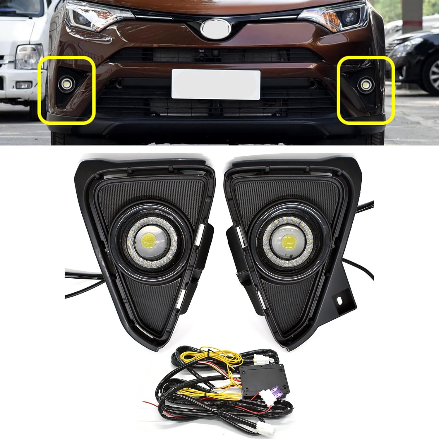 LED Fog Lights Fit for 2016-2018 Toyota RAV4 DRL with Amber Sequential Turn Signal Driving Lights Front Bumper HeadLights Accessories
