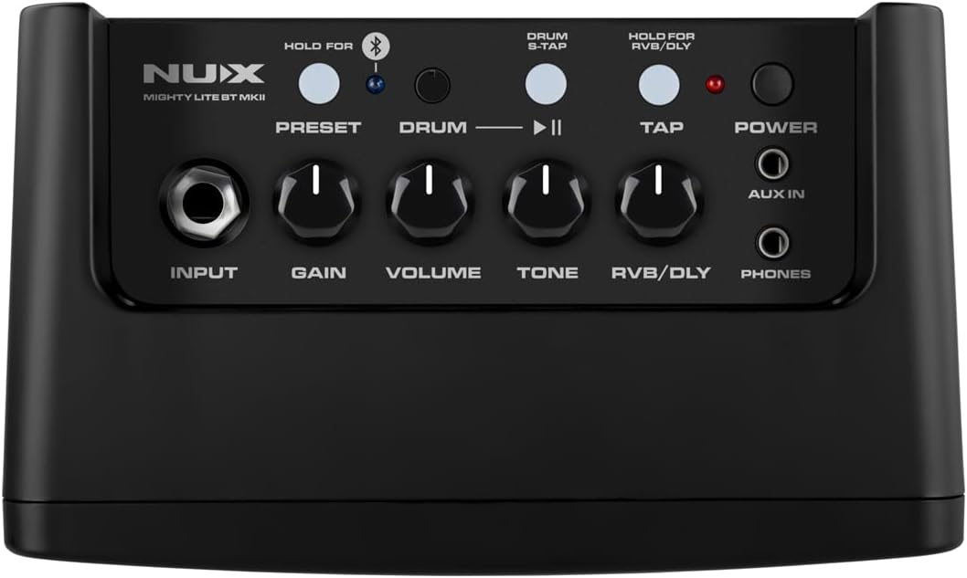 NUX Mighty Lite BT MKII Guitar Amp, 3W Electric Guitar/Bass Amplifier with Clean/Overdrive/Distortion Channel，7 Presets，512 Samples IR, Built in Drum Machine, Desktop Amplifier with Bluetooth