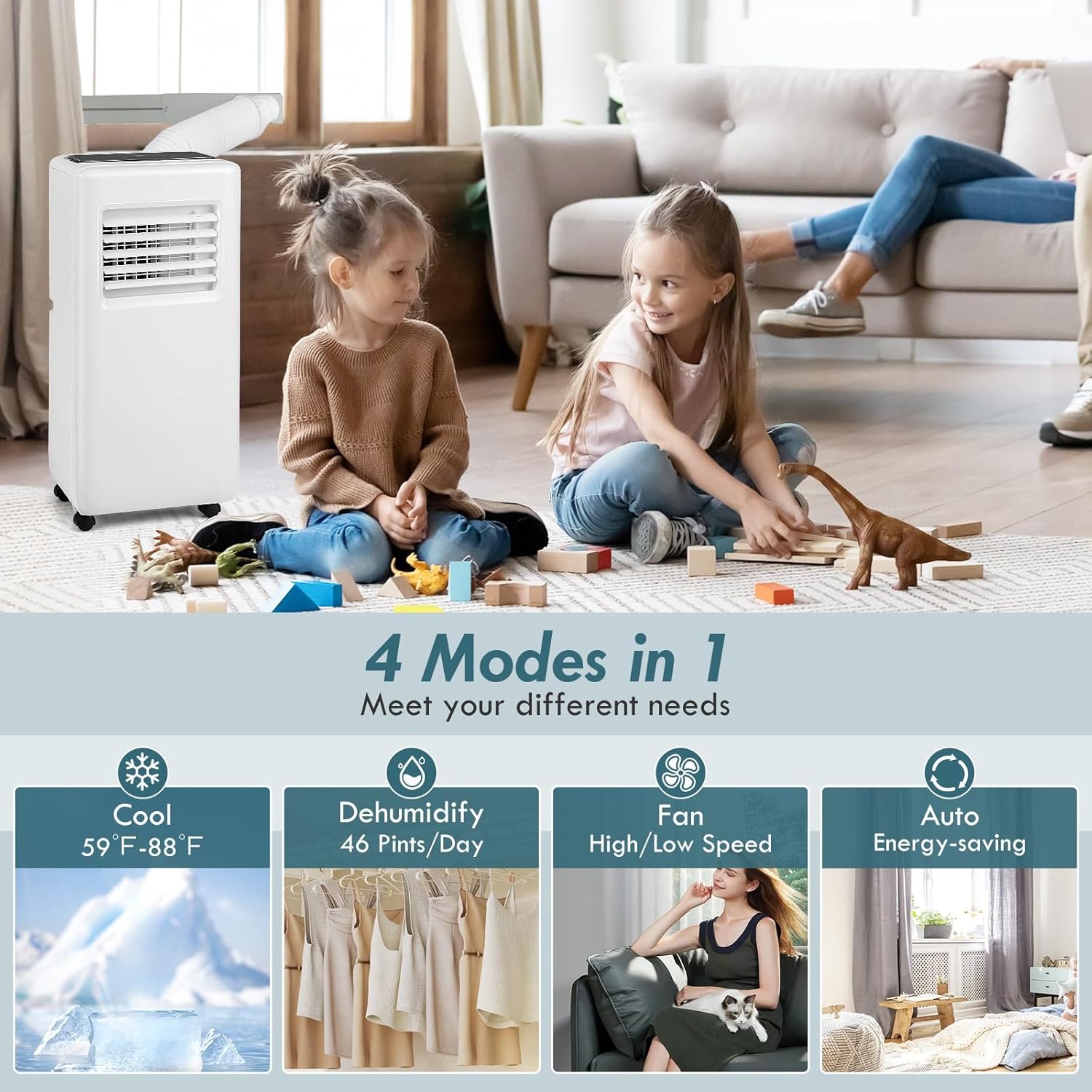 SIMOE 8000 BTU Air Conditioner Portable with Remote Control, Portable AC Unit for Room Up to 250 Sq. Ft., with Dehumidifier & Fan mode, Sleep Mode, 24H Timer, Installation Kit for Home/Office/Dorms