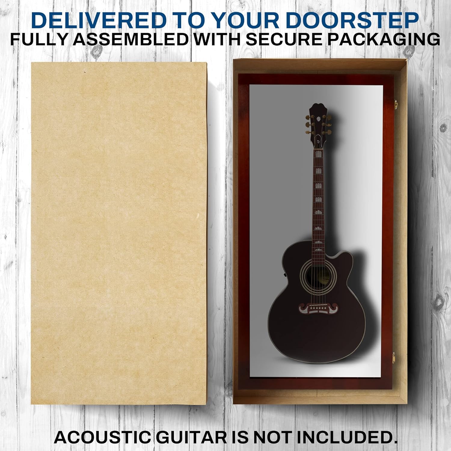 PENNZONI Extra Large Acoustic Guitar Display Case - Wall Mount Display Case for Acoustic/Electric Guitars - Ultra Clear Acoustic Guitar Solid Wood Frame Display Case | Cherry, White Felt