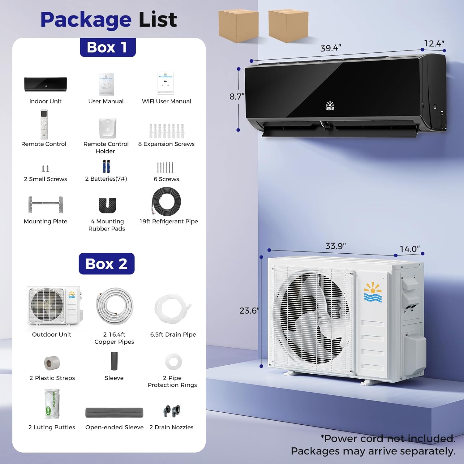 Mini Split Air Conditioner - 18000 BTU Ductless Mini Split Ac/Heating System, 230V 21 SEER2 Wifi Enabled Inverter, 1250Sq.Ft, Split AC Unit with Precharged Heat Pump, R454B with Installation Kit