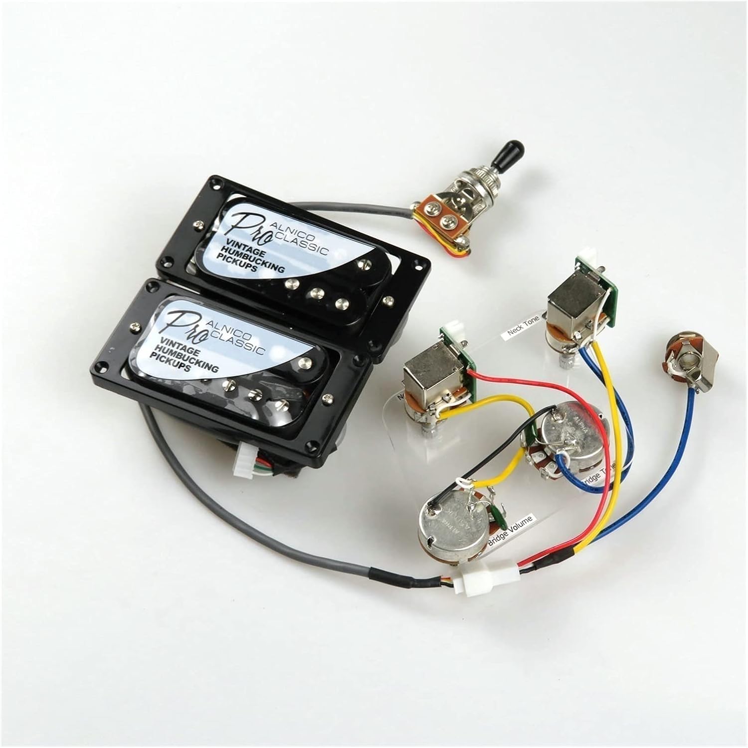 Electric Guitar Pickups Chrome Humbucker PRO Alnico 5 Electric Guitar Pickups Wiring Harness Push-Pull Guitar Pickups for Gibson/Epiphone Guitar Pickup Set (Color : Black BK Frame)