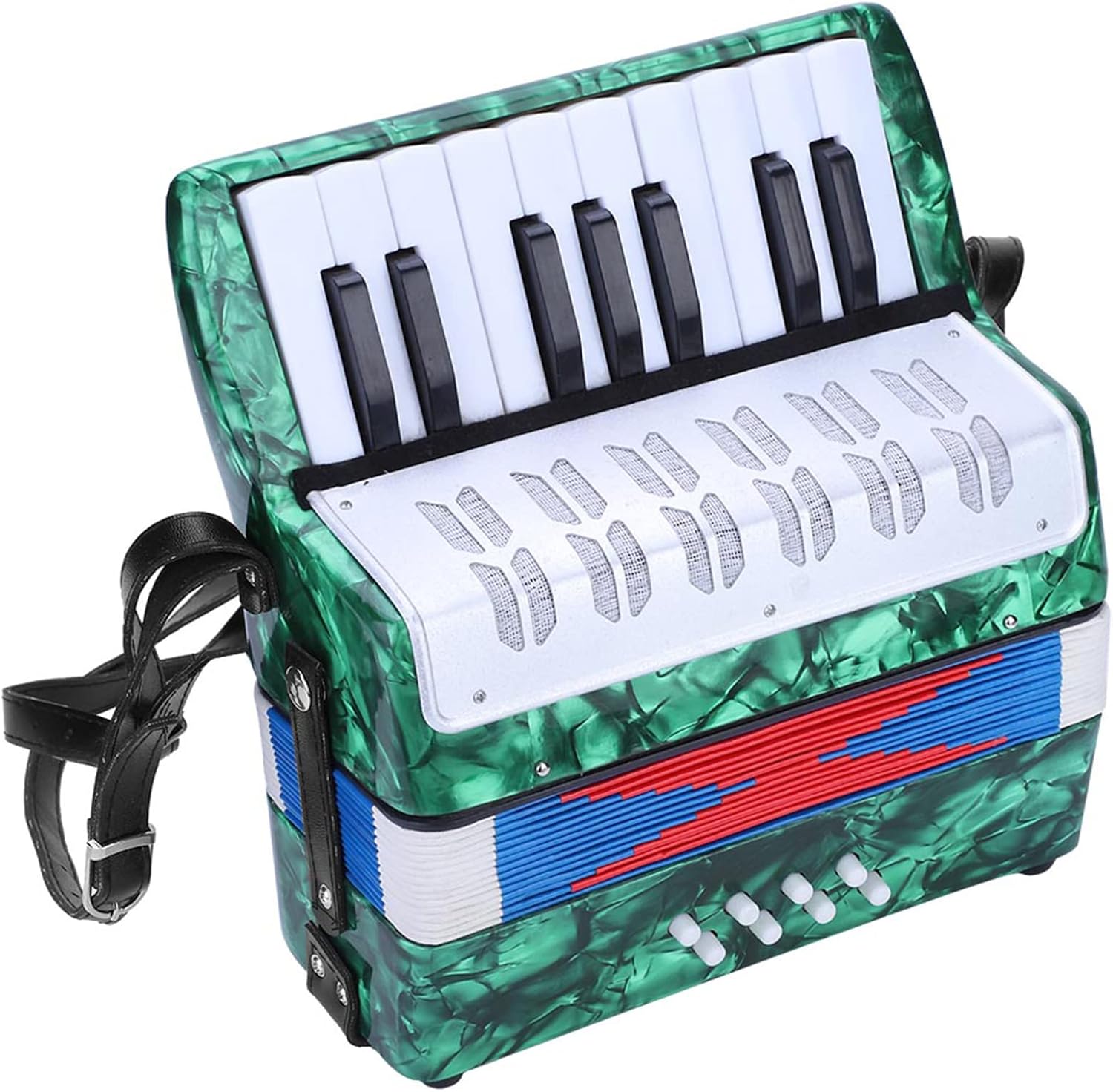 17 Key 8 Bass Piano Accordion, ABS with Celluloid Decor Concertina Musical Instrument for Beginners Students, with Adjustable Strap and Manual (Green)