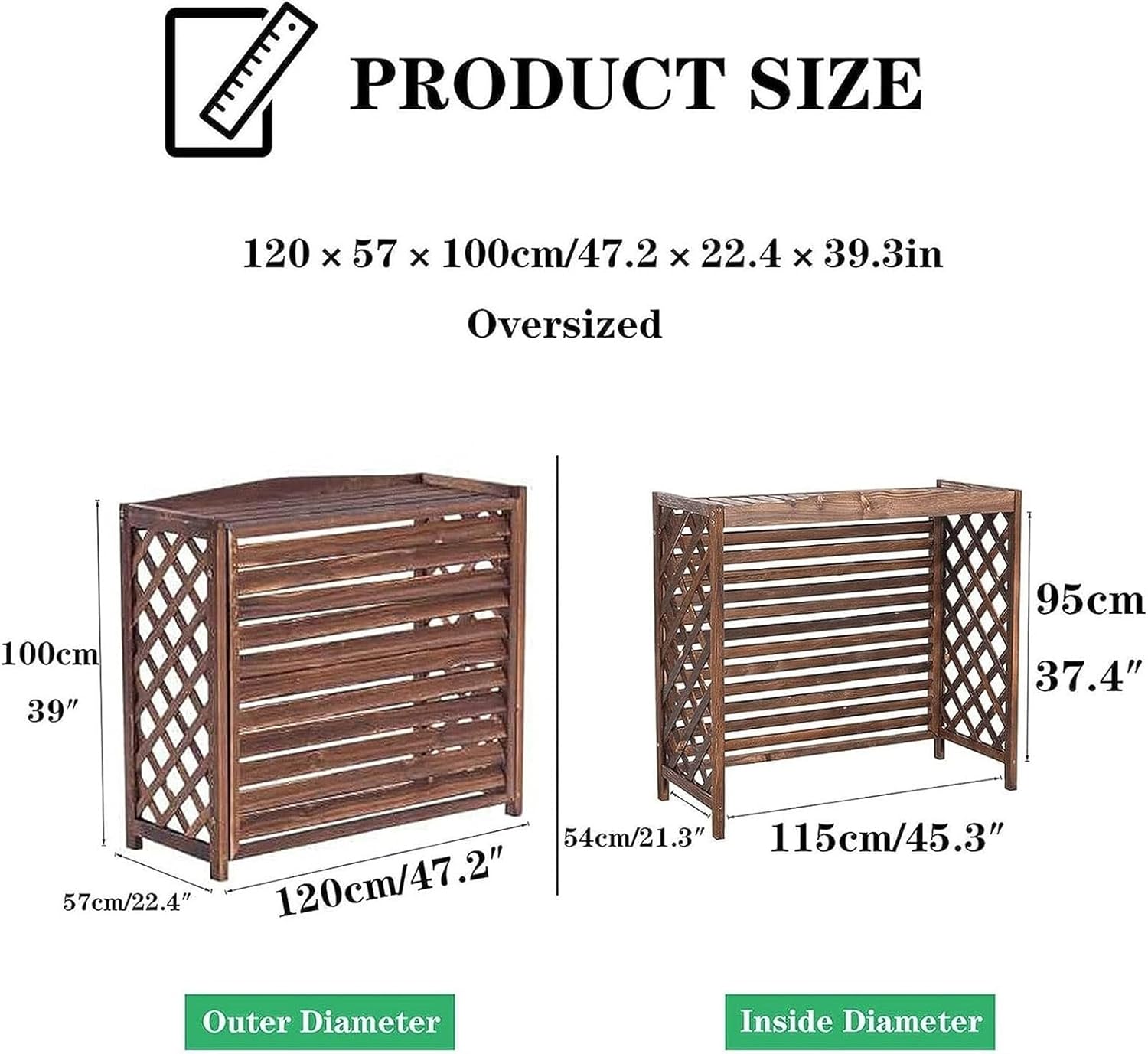 Weatherproof Air Conditioner Fence Screen Air Conditioner Rack Outdoor Radiator Covers, Solid Wood Cover Outdoor Plant Rack, Brown Grid Conditioning Shell Blinds Outer Cover Louvered ( Size : 120x57x1