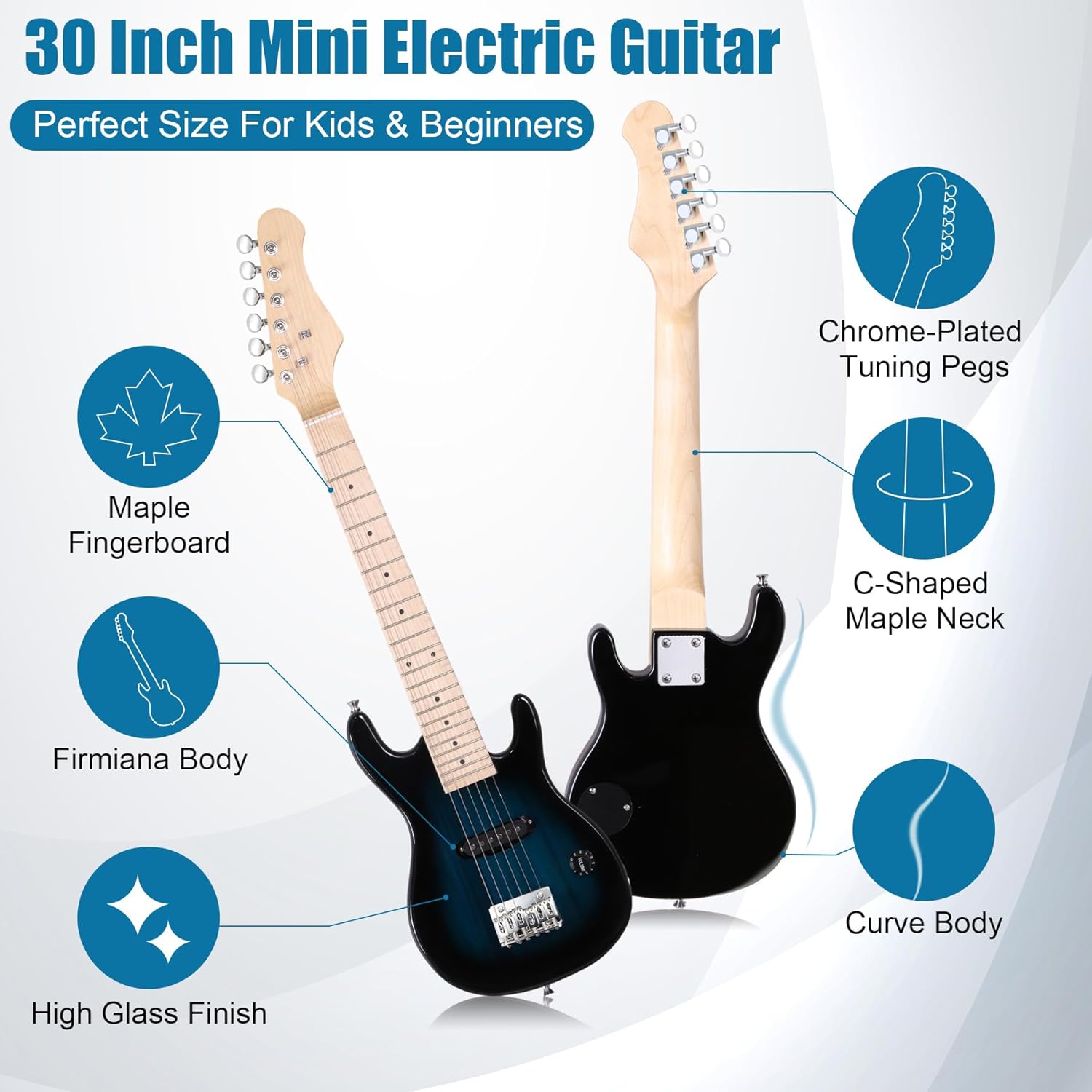 Smartxchoices 30 Inch Electric Guitar, Starter Kit for Kids with Amplifier,Picks, Gig Bag, Shoulder Strap, Cable & Accessory Kit,Solid Wood Body, Blue