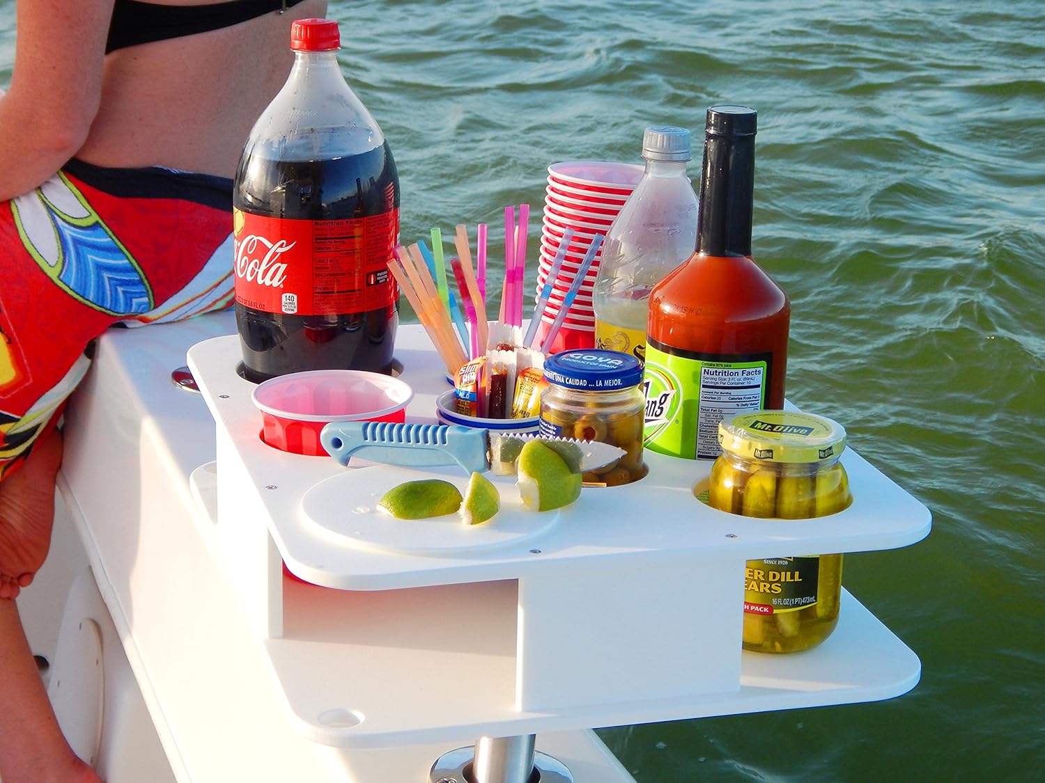 Docktail Bar Boat Caddy Organizer - Portable Bar Table with Rod Holder Mount, Cup Holders, Boat Storage Accessories
