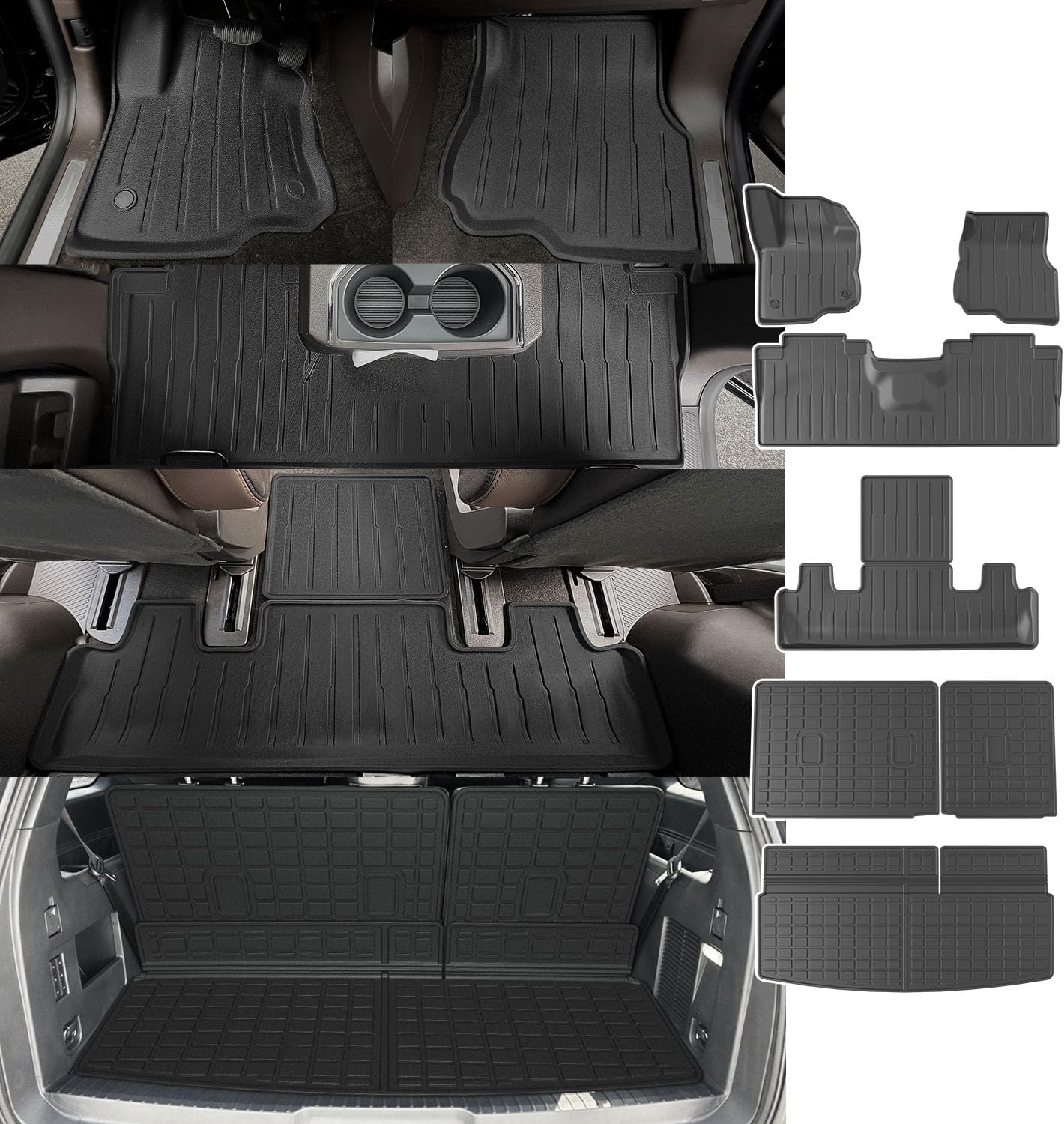 powoq 7-Seat Floor Mat Compatible with 18-24 Ford Expedition Cargo Liner 3rd Backrest Mat Replacement for 2018-2024 Ford Expedition Accessories（Trunk Mat+3rd Row Backrest Mat+Floor Mat