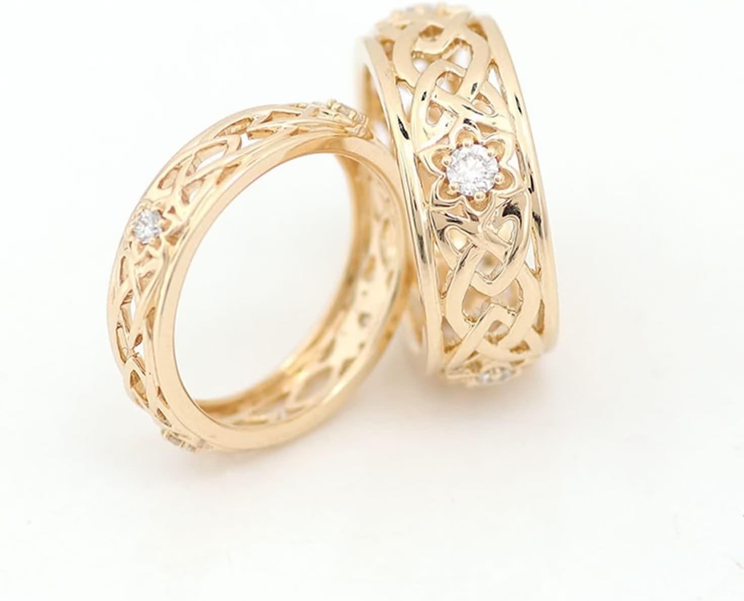 9K Yellow Gold Ring, Womens Engagement Ring Moissanite Vintage Hollow Couple Matching Gold Band for Valentine's Day