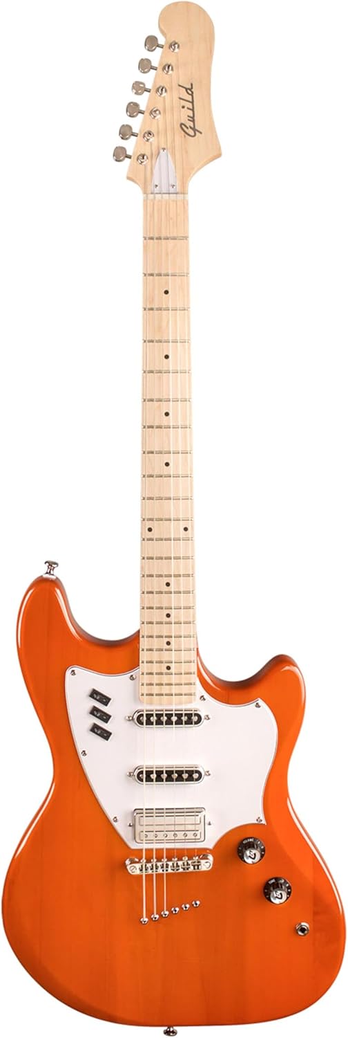 Guild Guitars Surfliner Solid Body Electric Guitar Sunset Orange - Classic Styling with Modern Features, Guild Rocker Pickup Switching System with Master Volume, Tone Control and 3 Switches