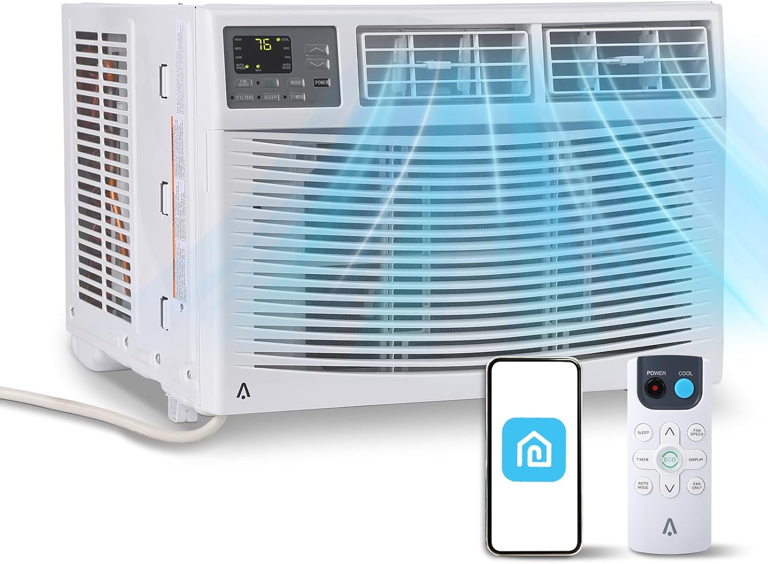 Window Air Conditioner, 12000 BTU for Rooms up to 550 Sq. Ft.- WiFi Enabled, Maintains Window View & Natural Light, 5 Modes, Ultra Quiet, Energy Savings, Easy Install, White