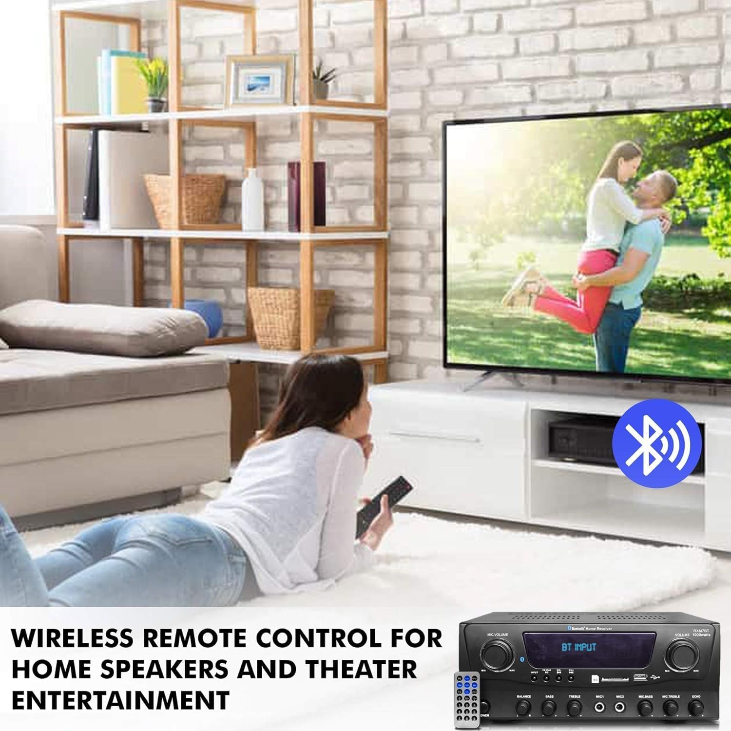1000 Watts 2 Room Bluetooth Home Amplifier and Receiver with USB and SD Reader, (Qty 6) 6.5 Flush Mount in-Wall/in-Ceiling Stereo Speakers, Handheld Microphone with 10 Ft Cable