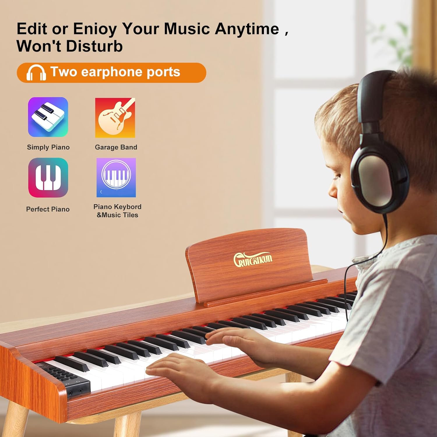 Keyboard Piano,88 Key Full-Size Standard Semi Weighted Keys Electric Piano Keyboard with Triple Pedal,128 Rhythms 380 Tones,2x20w Speakers Digital Piano for Home (Nut-brown)