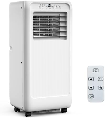 8000 BTUs (ASHRAE) / 5000 BTUs (SACC) Portable Air Conditioner – Quiet Room AC with Cooling, 2-Speed Fan, 39 Pints/Day Dehumidification, Remote Control, Timer, for Rooms Up to 350 Sq.Ft.
