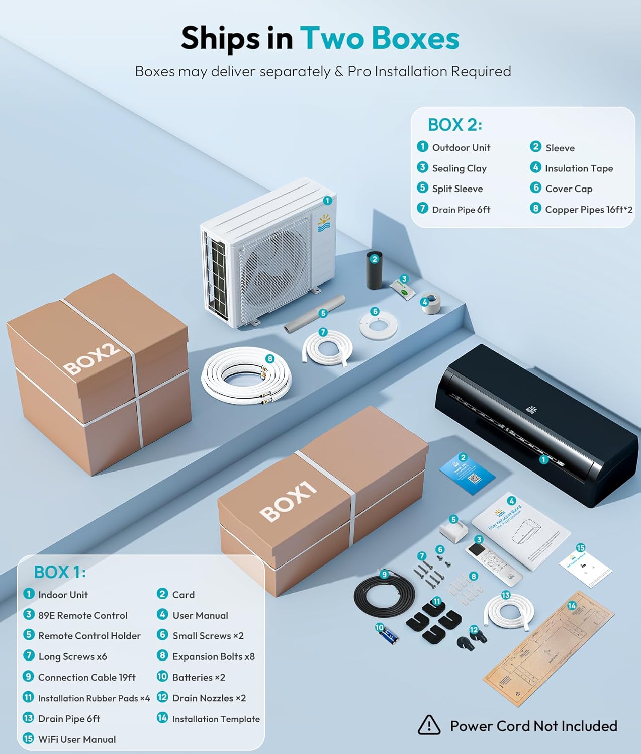 18000 BTU Mini Split Ac/Heating System, 20 SEER2 230V Air Conditioner Inverter Heating and Cooling, Ac Split Units Cools Up to 1250sq.ft, 24H Timer, Black