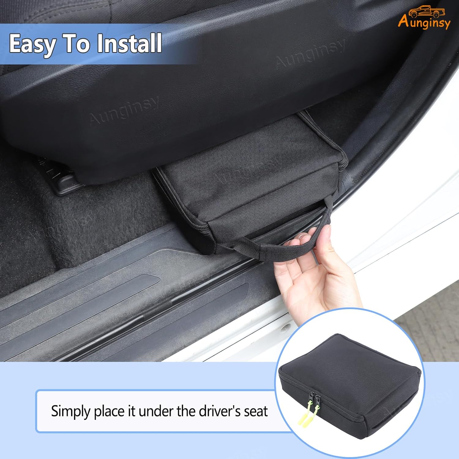 Aunginsy Front Row Under Seat Storage Bag Compatible with Toyota Tundra 2022-2025 Pickup Driver or Passenger Underseat Hidden Organizer Tray Multi-Functional Storage Bag Tool Box Handbag Accessories