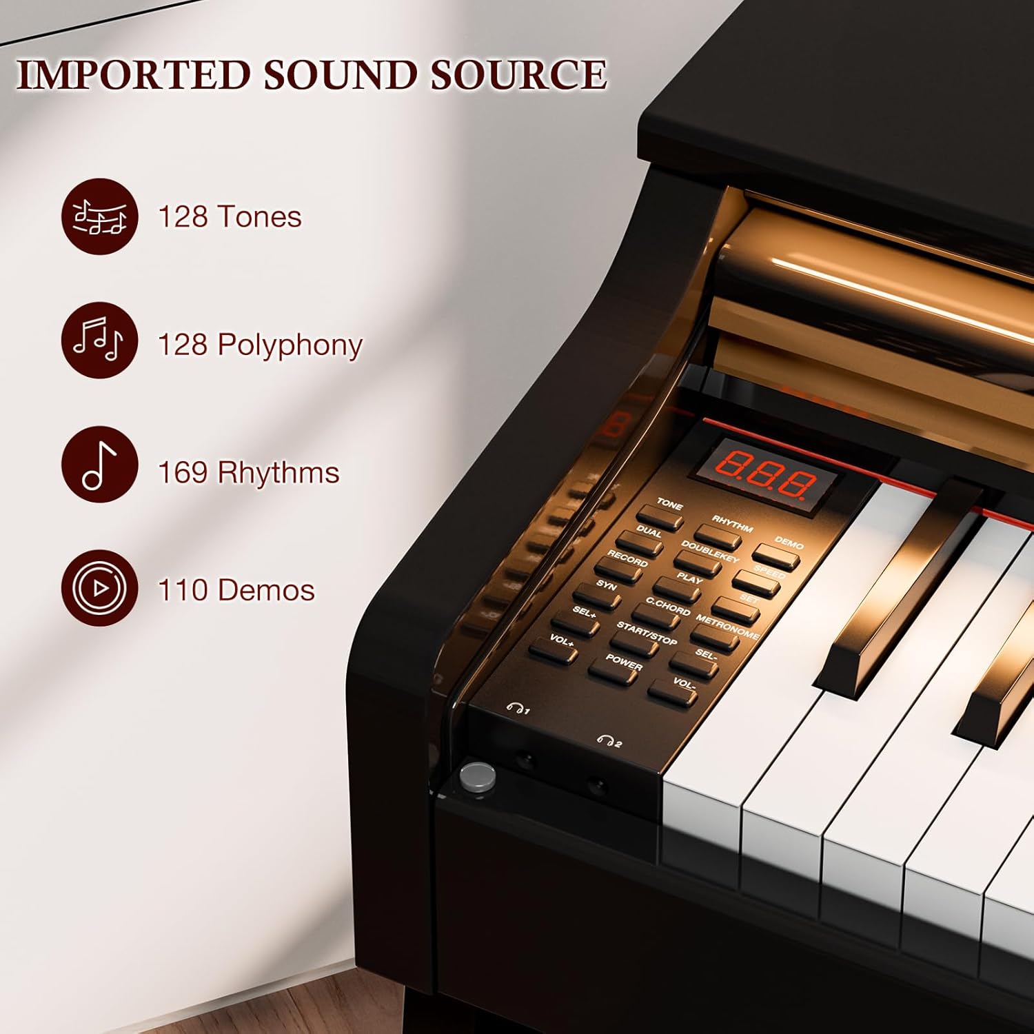 UMOMO U-732 88 Weighted Key Digital Piano with Adjustable Light, Hammer Action Electric Piano with Piano Stand, Full Size Electronic Piano Keyboard for Beginner, Adults, Glossy Black