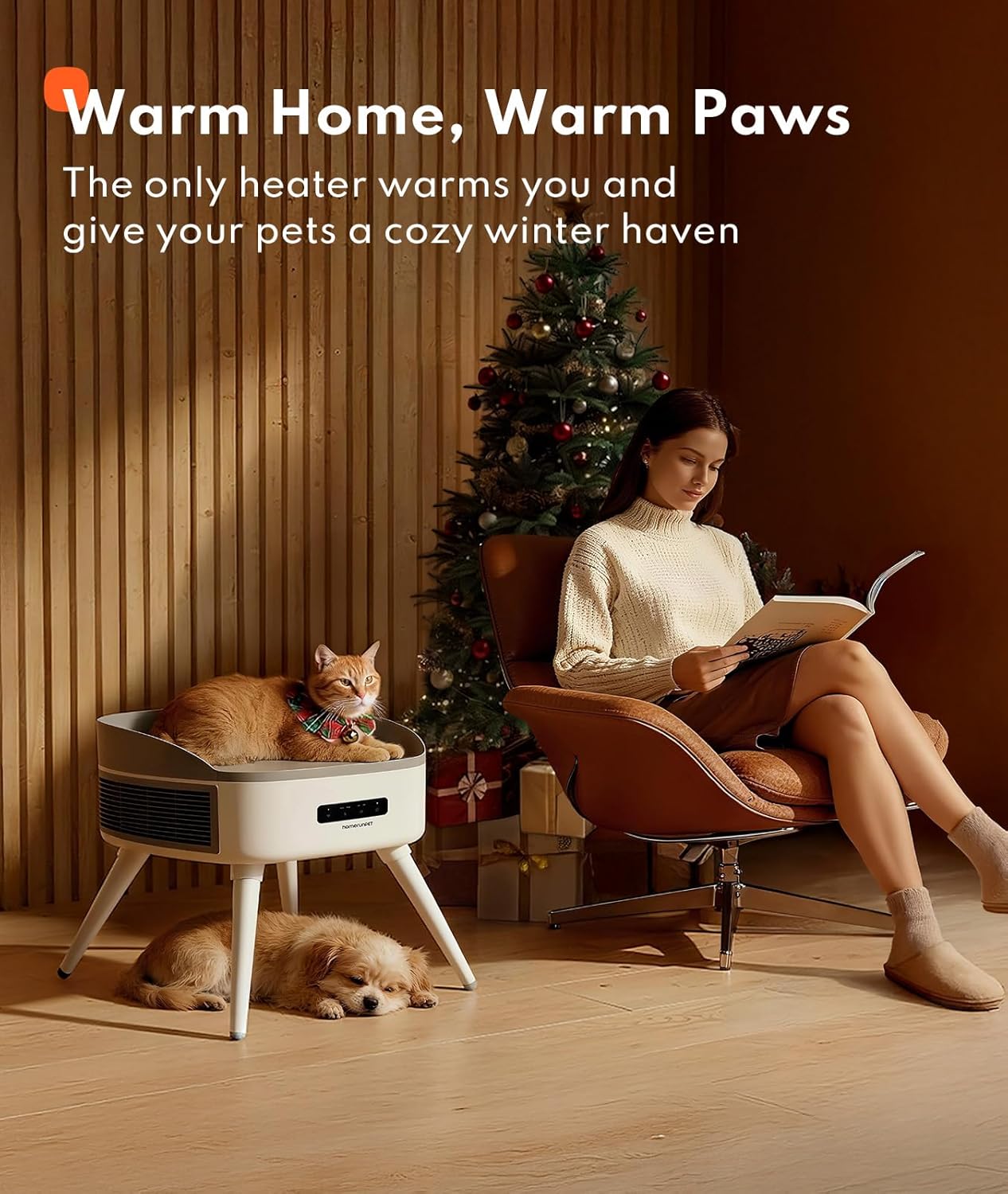 HomeRunPet Pet-Safe Space Heater with Heated Cat Bed - 2-in-1 Ceramic Heater for Room & Pets, 1300W Fast Heat, Energy Saving