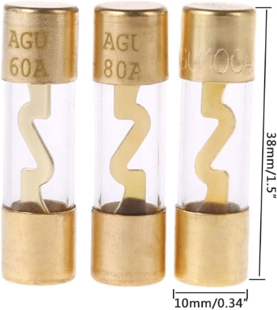 5Pcs Gold Plated Glass AGU Fuse Fuses Pack Car Audio Amp Amplifier 60/80 /100 AMP(100 Amp)