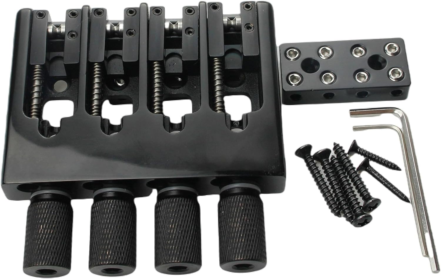 Guyker 4 String Headless Bass Bridge and Bridge String Lock, Slightly Adjustable String Spacing Base CNC Processing, WB004, Black