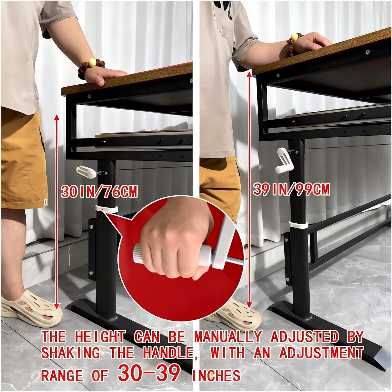 Studio Desk with Keyboard Tray | Hand-Crank Adjustable Standing Desk Workstation for Music Production, Cable Management, MIDI Keyboard Shelf (Black, 47in)