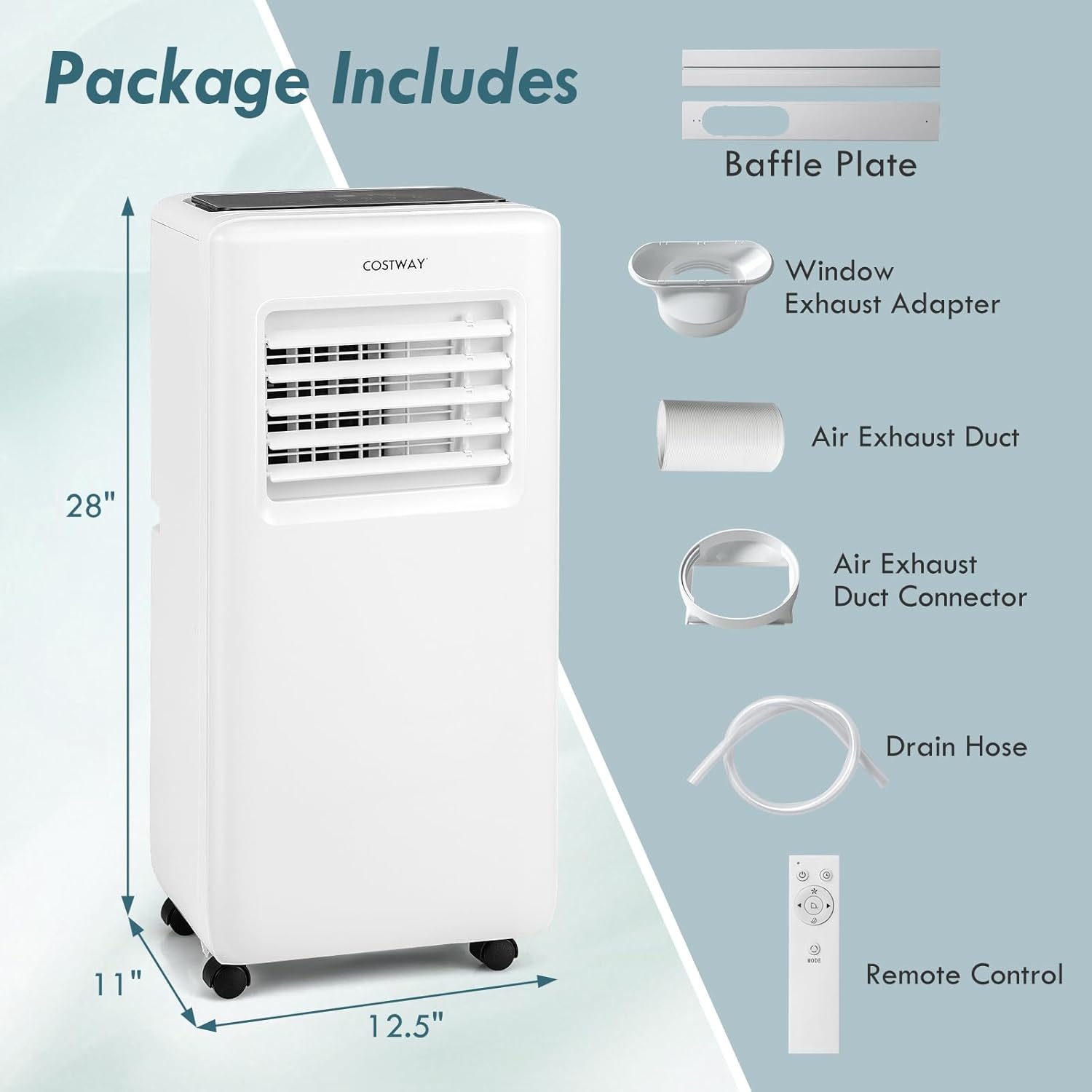 COSTWAY Portable Air Conditioner, 10000 BTU Portable AC Unit with Fan & Dehumidifier, Smart Sleep Mode, 24H Timer, Auto Swing & Window Installation Kit, Cools up to 350 Sq.Ft (10000 BTU)