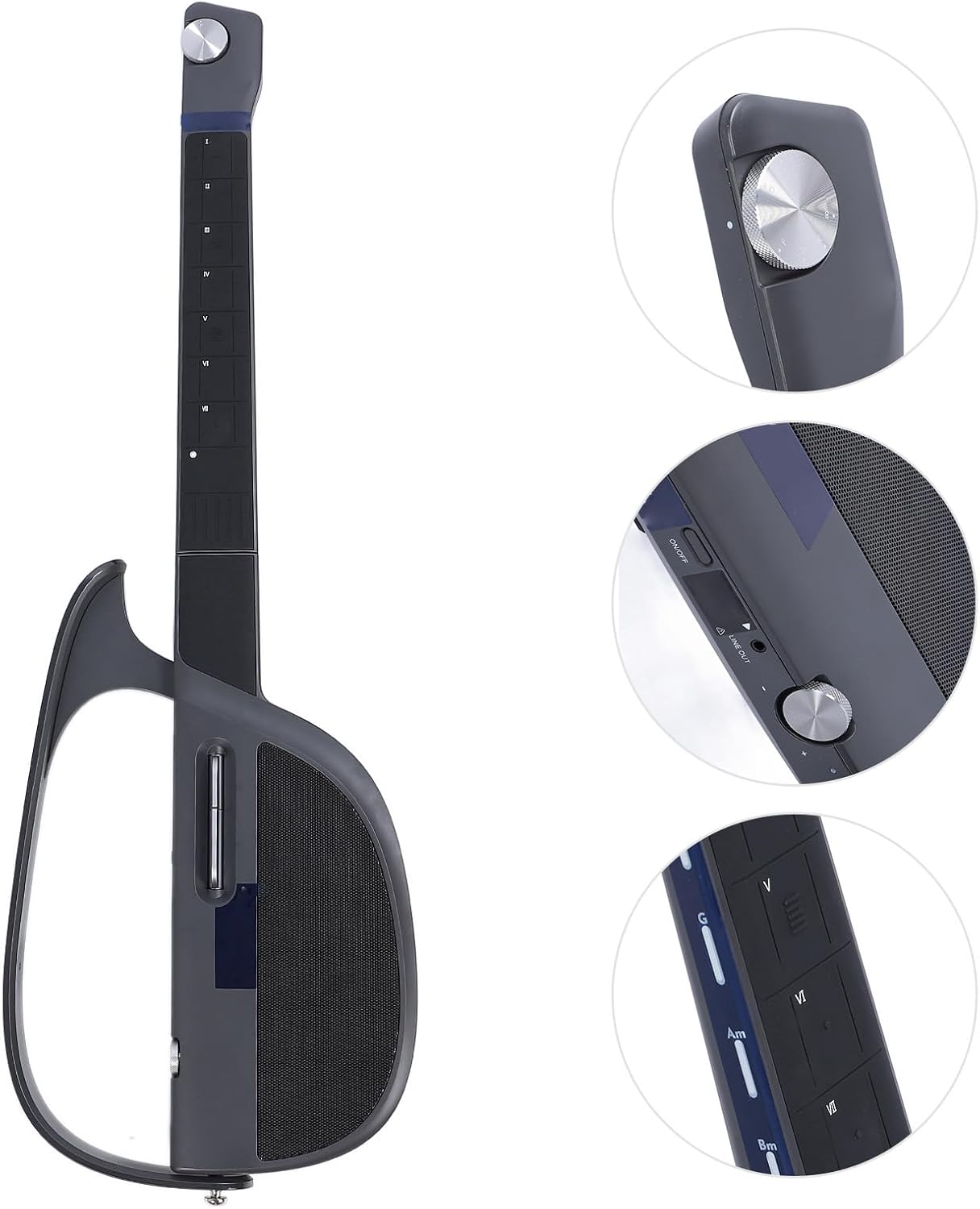 Stringless Guitar, Innovative Stringless Acoustic Electric Guitar, C1 Portable Foldable, for Beginners, Adults, Enthusiasts (Black Grey)