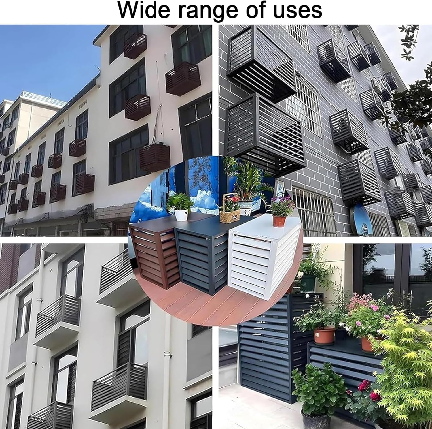 Aluminum Air Conditioner Privacy Fence, Mini Split Air Conditioner Cover for Outside Units, Suitable for Courtyard, Outdoor, Anti Theft(Black,110x60x80cm 43x24x31.5in)