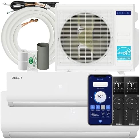 DELLA 28K BTU ODU 20 SEER2, 2 Dual Zone 12000 18000 BTU Mini Split AC, Work with Alexa and Wifi, 208-230V, Cools Up to 1550 Sq.Ft, Energy Efficient, Ductless Pre-Charged Heat Pump, 16ft Installation