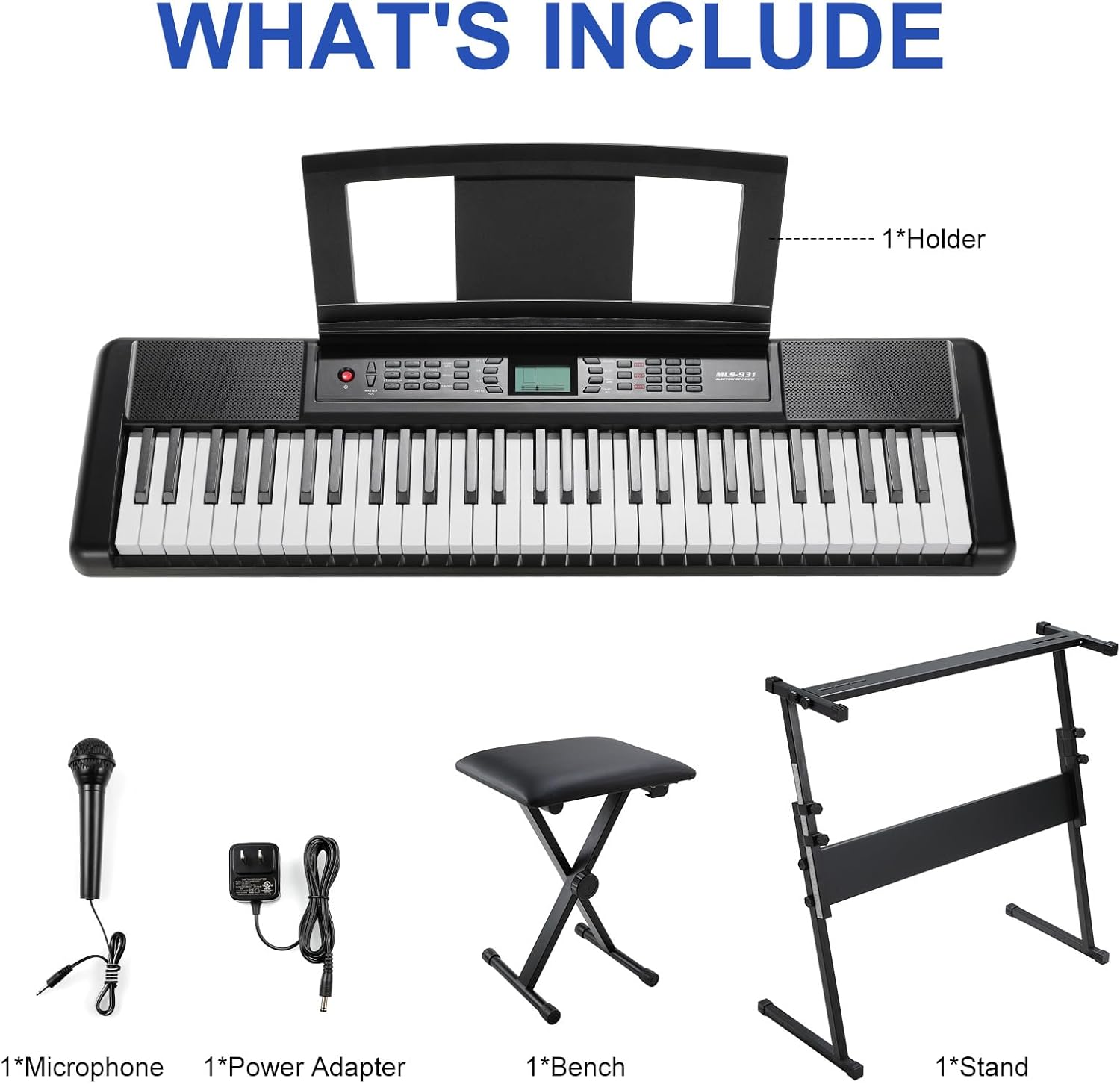 LIFERUN 61 Key Piano Keyboard, Electric Keyboard Piano Kit with Stand, Foldable Bench, Holder, Microphone, LCD Screen, Dual Speakers-Ideal Piano for Beginners and Masters, Kids and Adults