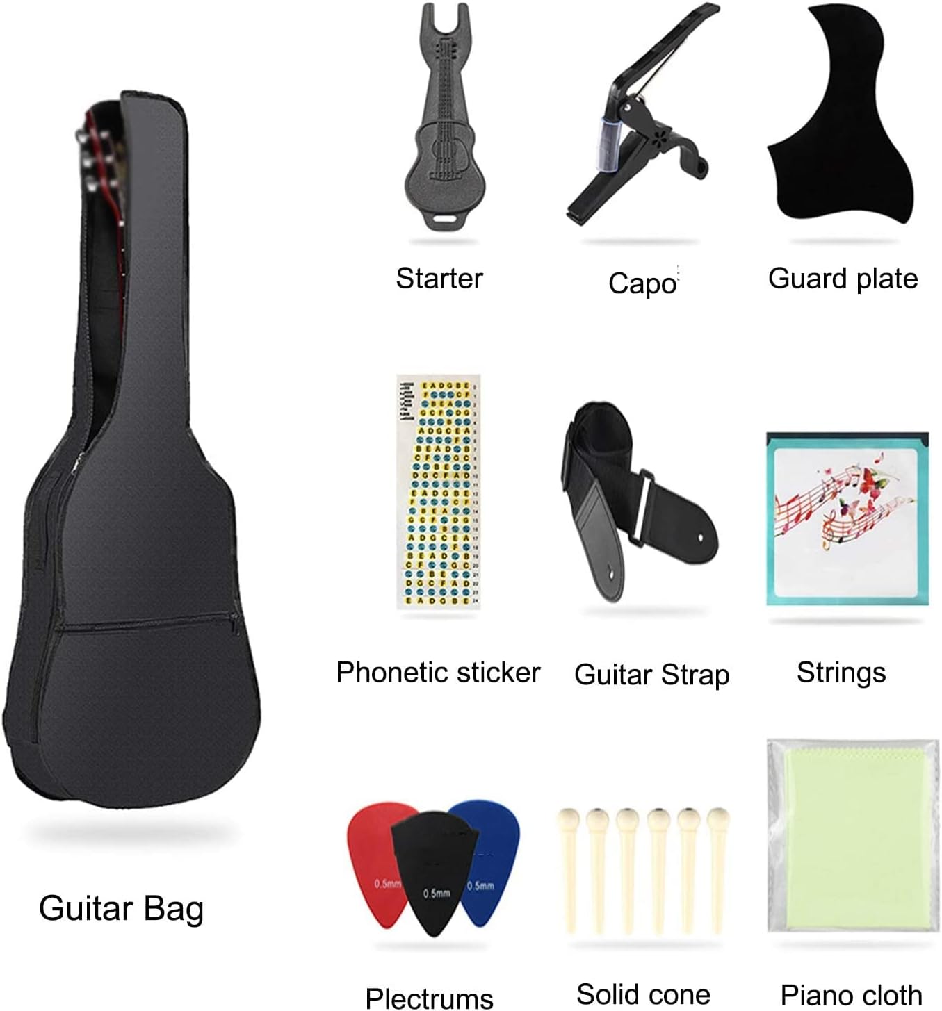 Full Size Guitar 6 String The Sound is Crisp Semi Open Knob Starter Kit Included Beginner Adult Travel Wood Guitar Beginner Acoustic Guitar Starter Package Student G (Color : Black) (Brown)