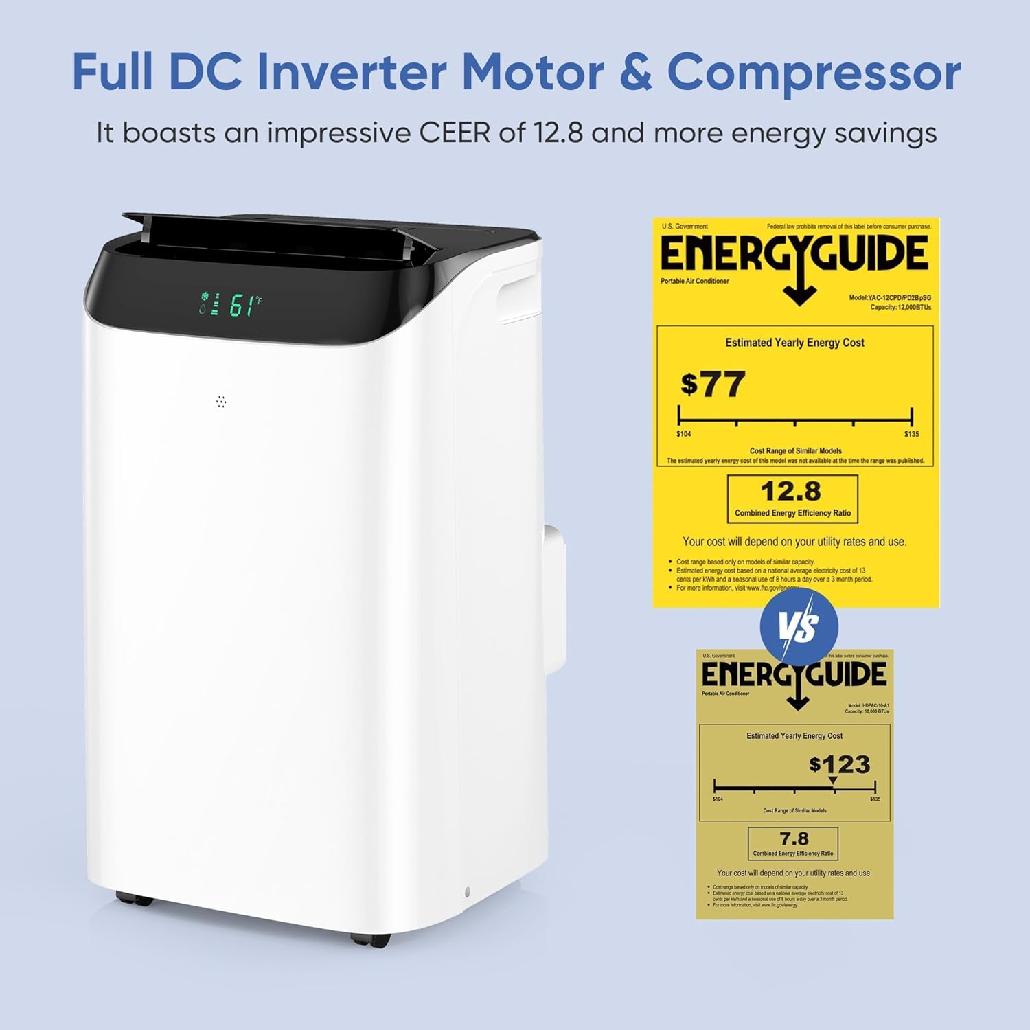 16,000 BTU Inverter Portable Air Conditioner with Remote, Free Stand Cooling Portable AC Unit for Room up to 800 sq.ft, with Dehumidifier & Fan,Dual Hose,Windows Kit,Quiet Sleep Mode(45dB)