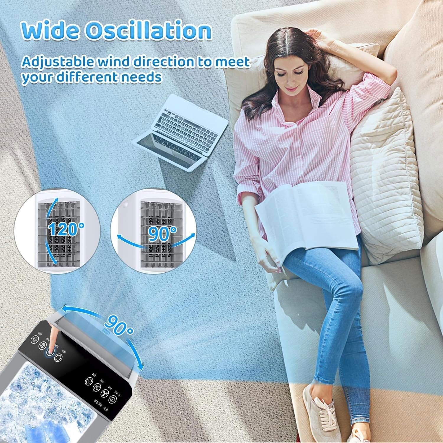 Windowless Portable Air Conditioner, 3-in-1 Evaporative Cooling AC Unit with Remote, 12H Timer, 90° Oscillation, Humidifier for Bedroom & Indoor Rooms