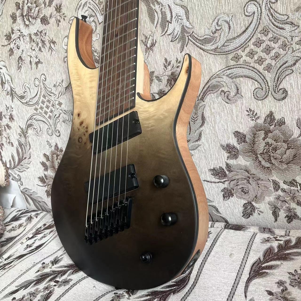 CoByda Upgrade Fanned Fret 8 String Electric Guitar Quilt Maple Top High Output Humbucker Pickups Stainless Steel 24 Frets Full-Size Standard Guitar for Beginner Intermediate & Pro Players