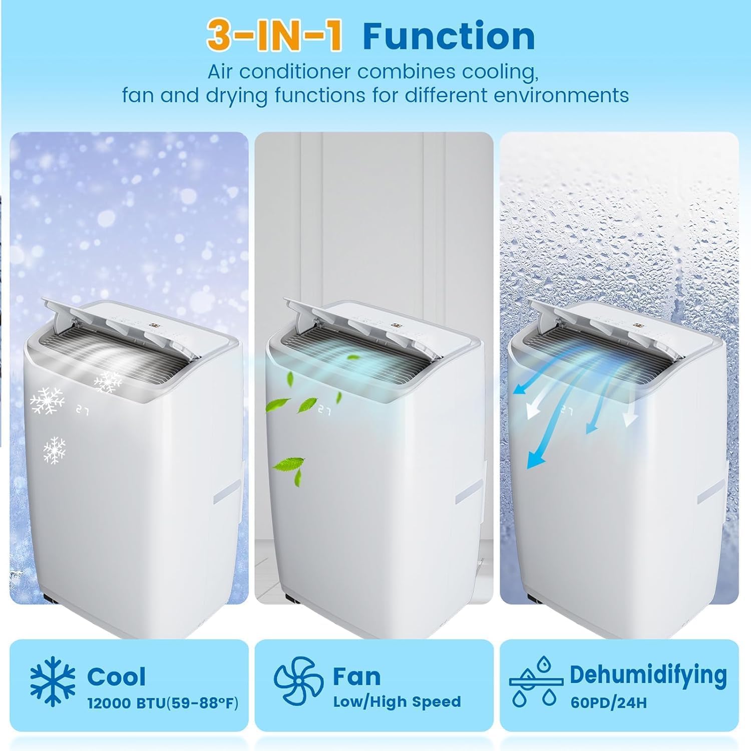 14000 BTU Portable Air Conditioners Up to 550 Sq.Ft, Air Conditioner With Cooling/Dehumidifier/Fan/Sleep Mode, Remote Control, Portable AC for Large Room, Campervan, Office, Temporary Space, White
