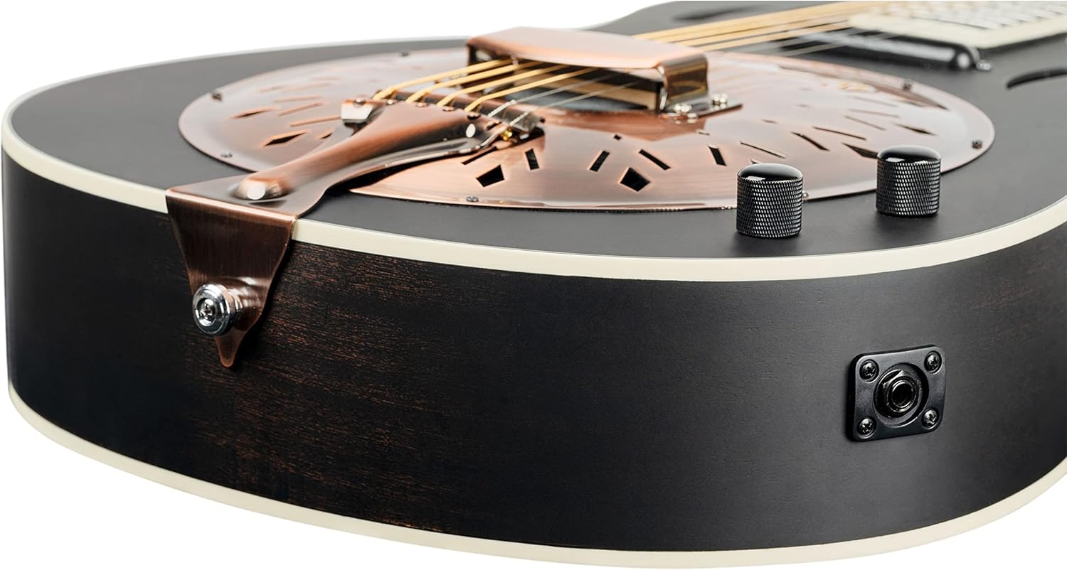 Ortega Guitars 6 String Americana Series Acoustic-Electric Resonator Guitar, Right, Distressed Black (RRG40CE-DBK)