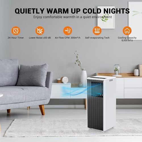 8000 BTU Portable AC Unit 3-in-1 Portable Air Conditioner Fan Dehumidifier Compact Mobile Air Conditioner for Rooms up to 350 Sq Ft with Remote Control and Sleep Mode