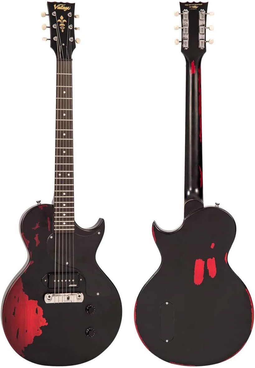 Vintage Icon V120-MRBK Distressed Black / Sunburst LP Electric Guitar Wilkinson